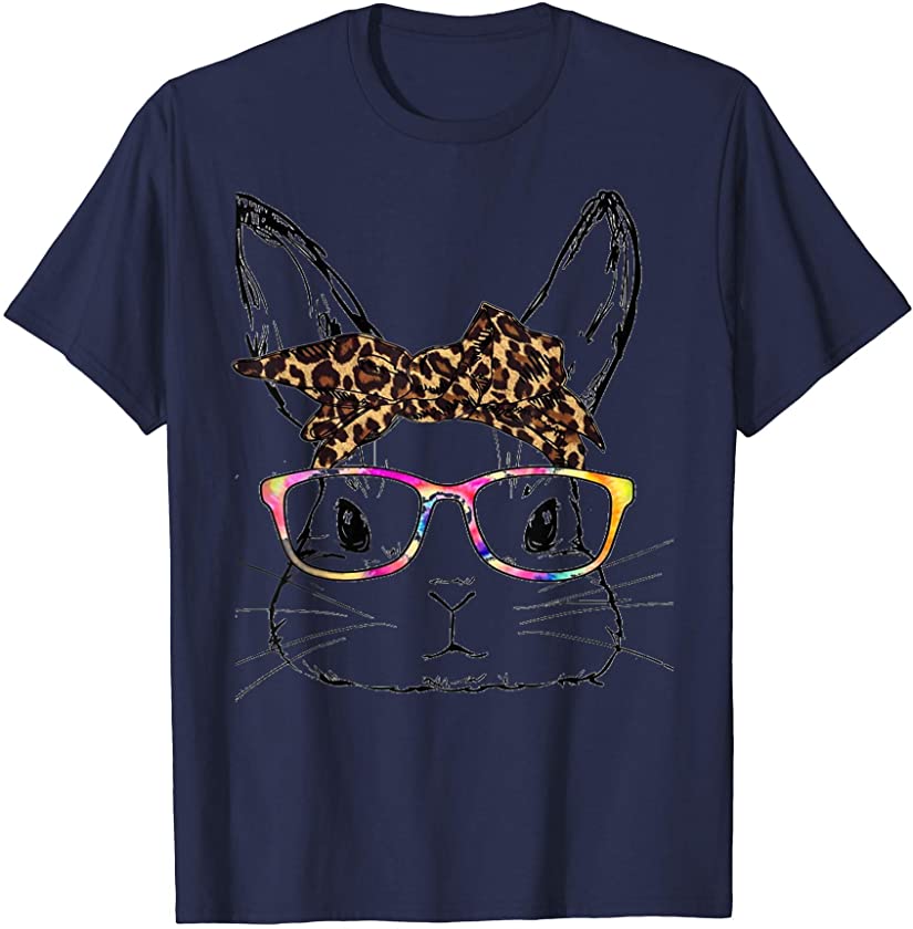 Bunny-Face Tie Dye Glasses Easter Day Leopard Bandana T-Shirt