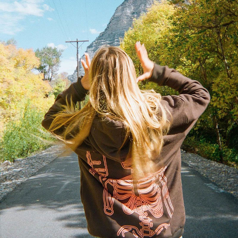 Selfie Skull Print Long Sleeve Hoodie