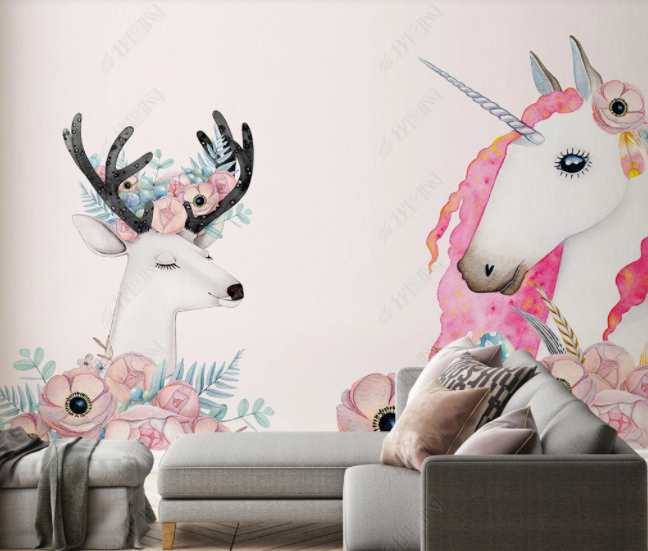 3D Cartoon Deer Unicorn Window Wall Mural Wallpaper Sww 78