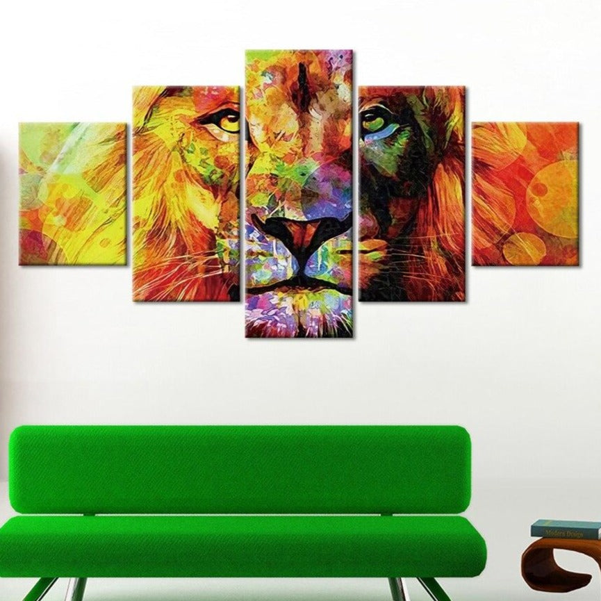 5-Piece Abstract Lion In The Sunshine Canvas Wall Art