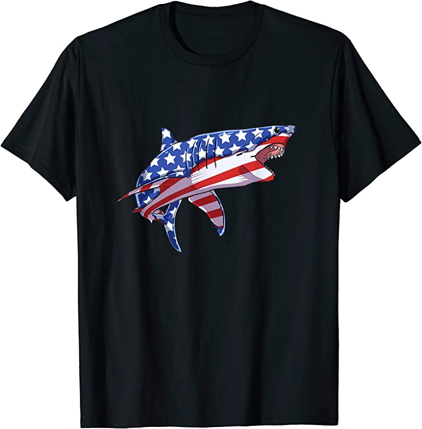 4th of July Shark American Flag Shirt Gifts Men Women Kids T-Shirt