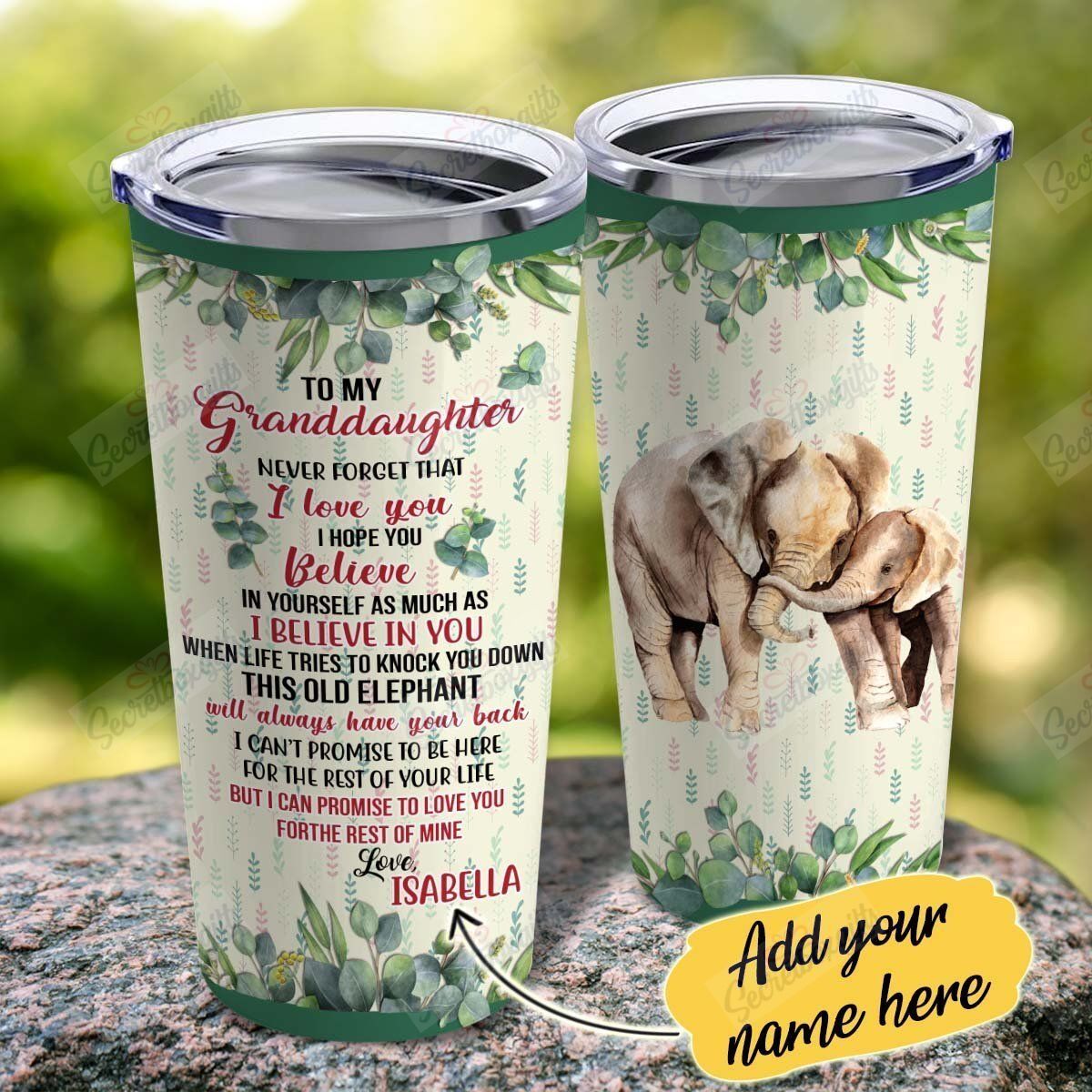 Personalized To My Granddaughter Elephant Yu2101200Cl Stainless Steel Tumbler Travel Customize Name, Text, Number, Image