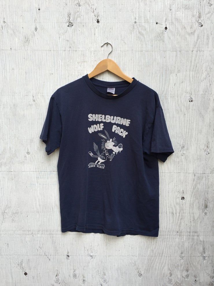 Shelburne Wolf Pack Minor Hockey Early 90 S Vintage S Blue Graphic Hockey Shirt