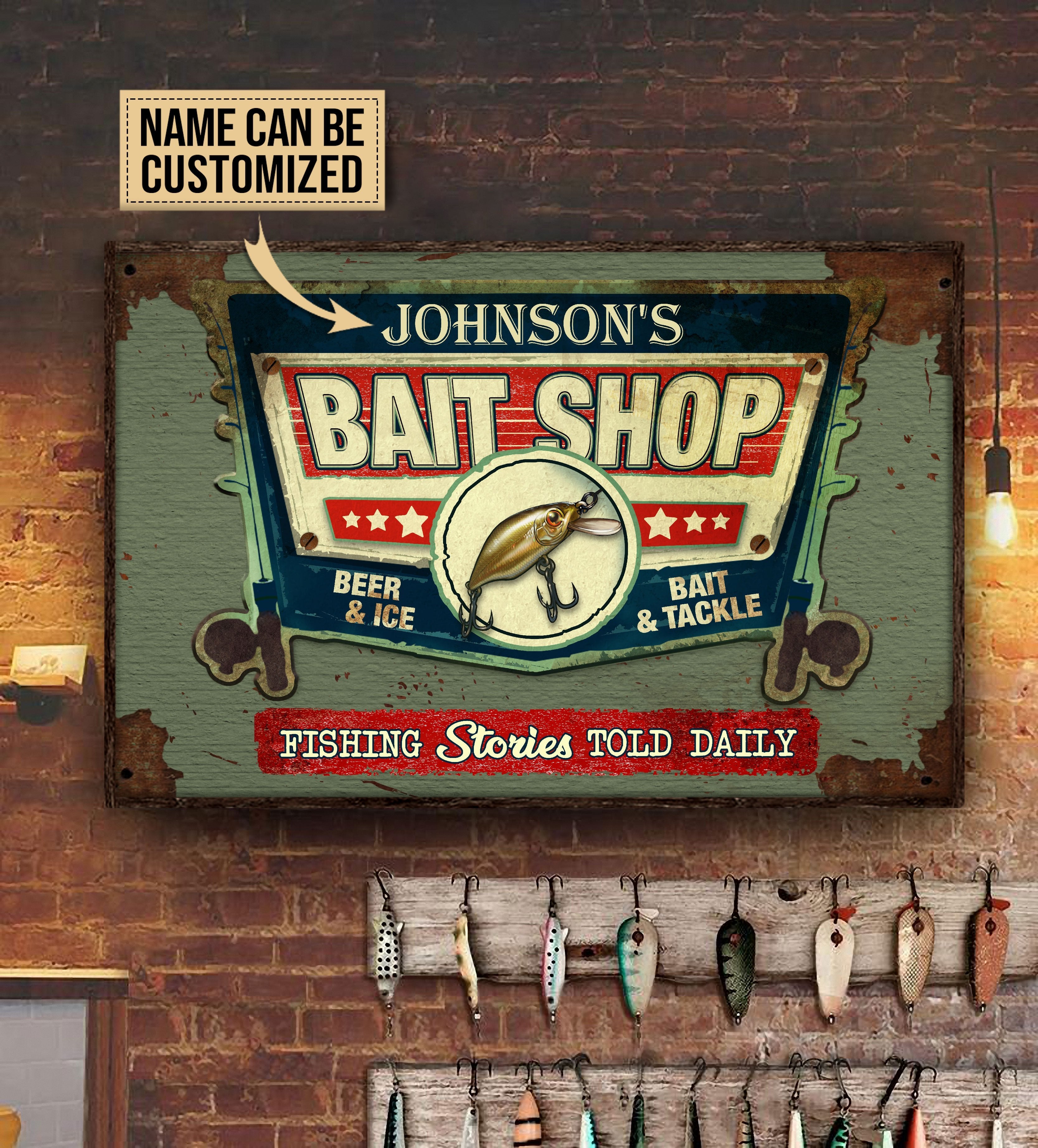 Aeticon Gifts Personalized Fishing Bait Shop Beer And Ice Canvas Mom Dad Gift Home Decor