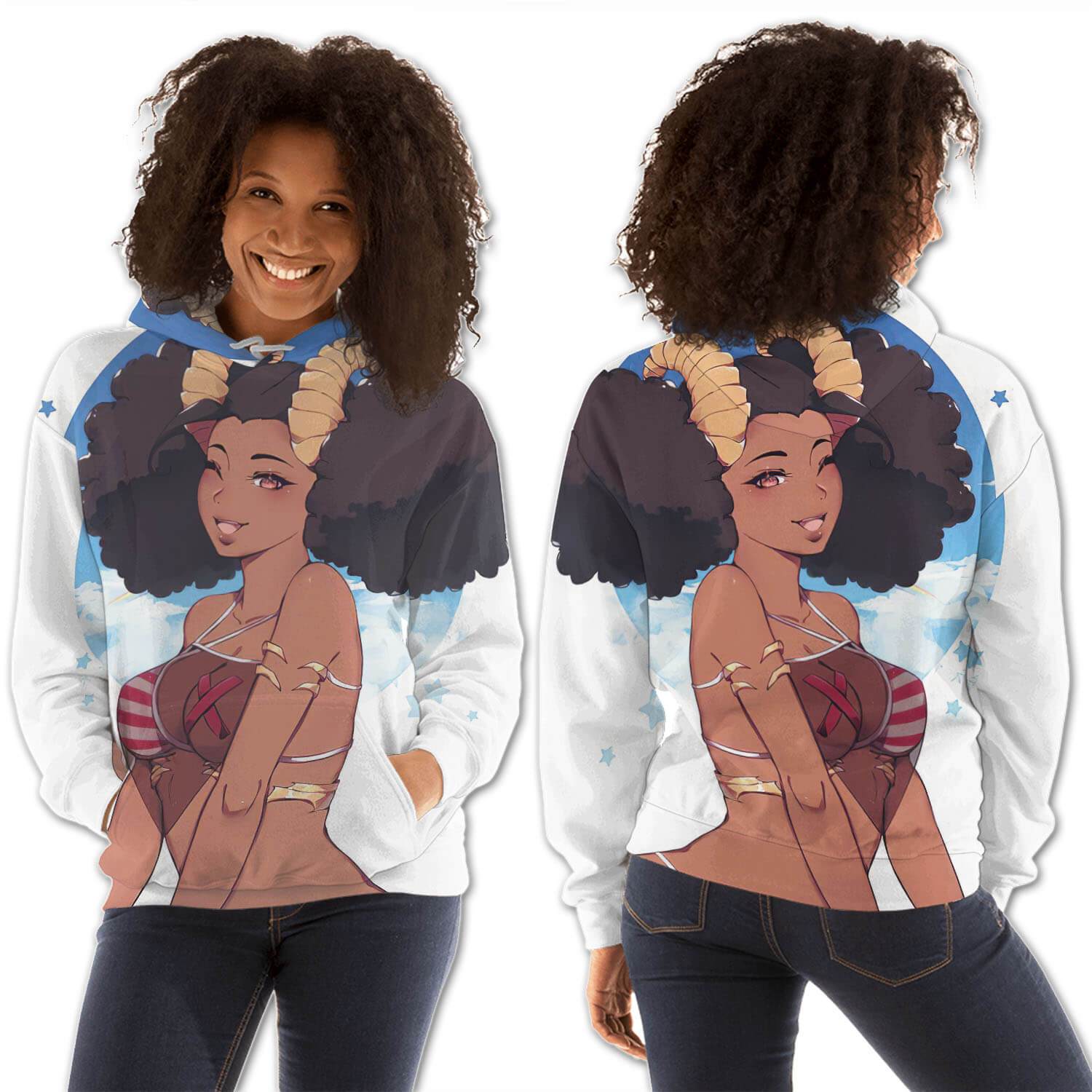 African American Hoodies Pretty Afro American Woman All Over Print Womens Hooded Sweatshirt African Clothing Styles BPS19437