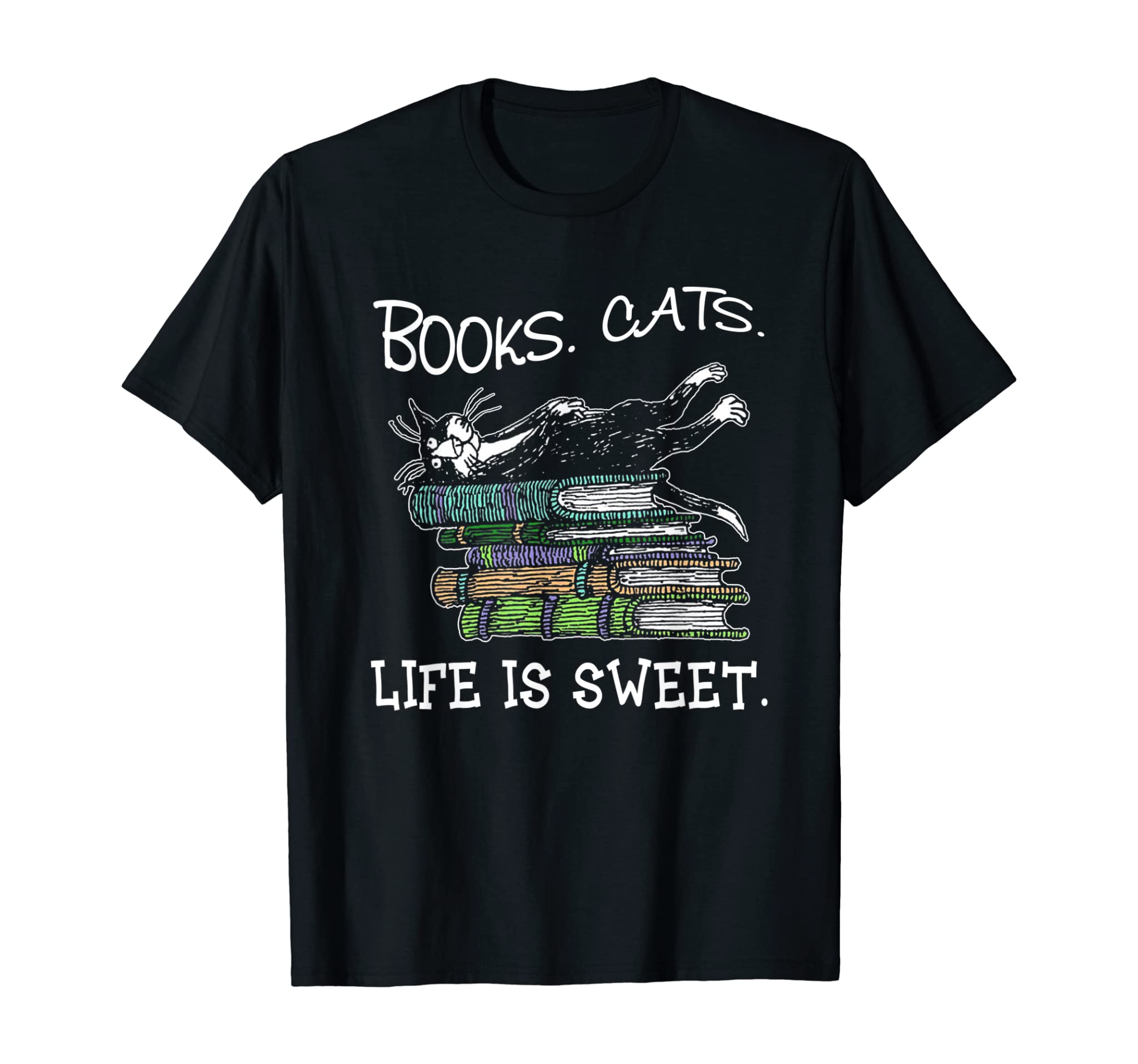 Books Cats Life is sweet funny cat tshirt