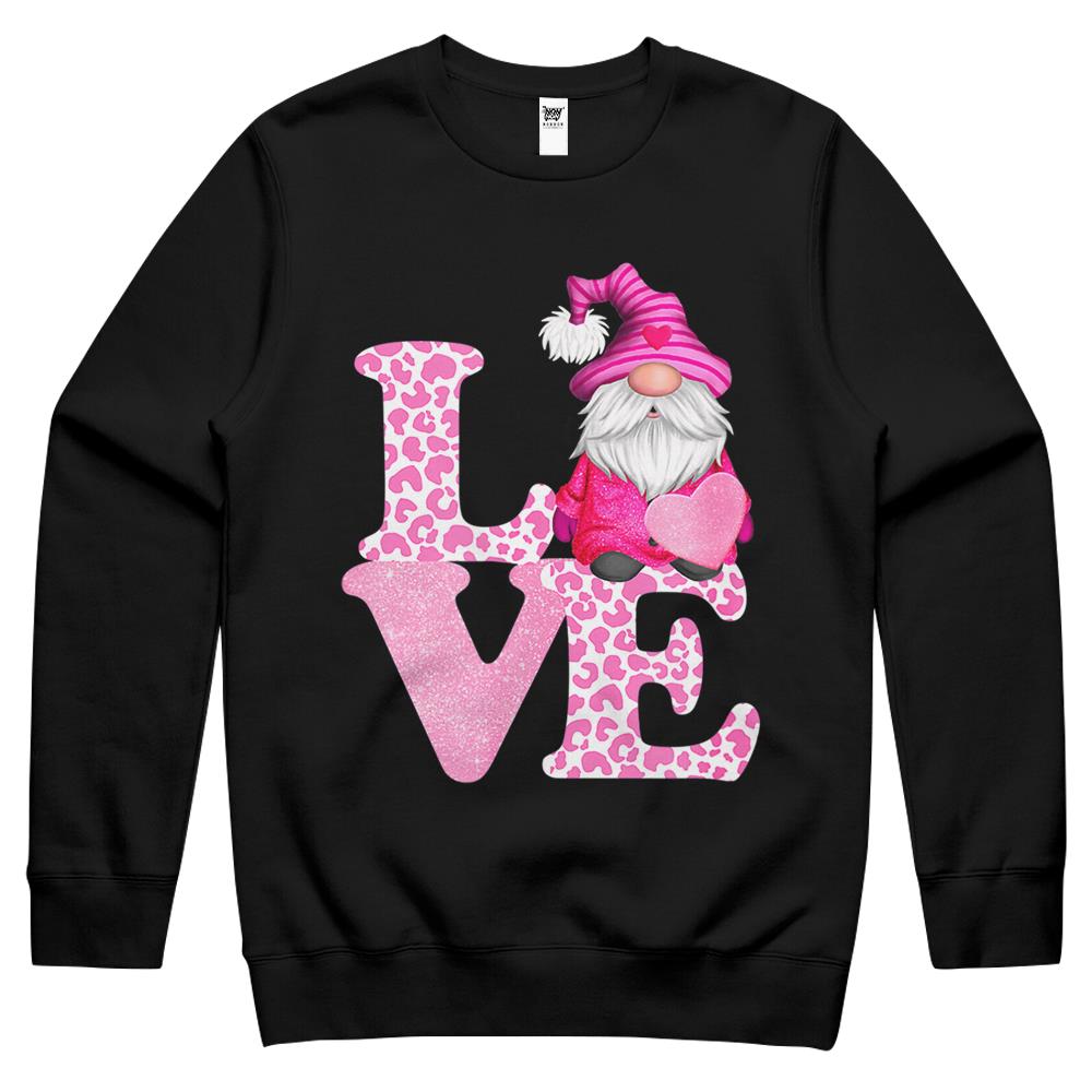 Valentine Gnome Love Pink Leopard Crewneck Sweatshirt