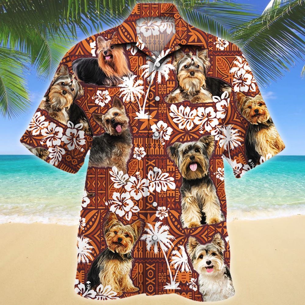 Yorkshire Terrier Dog Lovers Red Tribal Pattern Hawaiian Shirt Ha33038