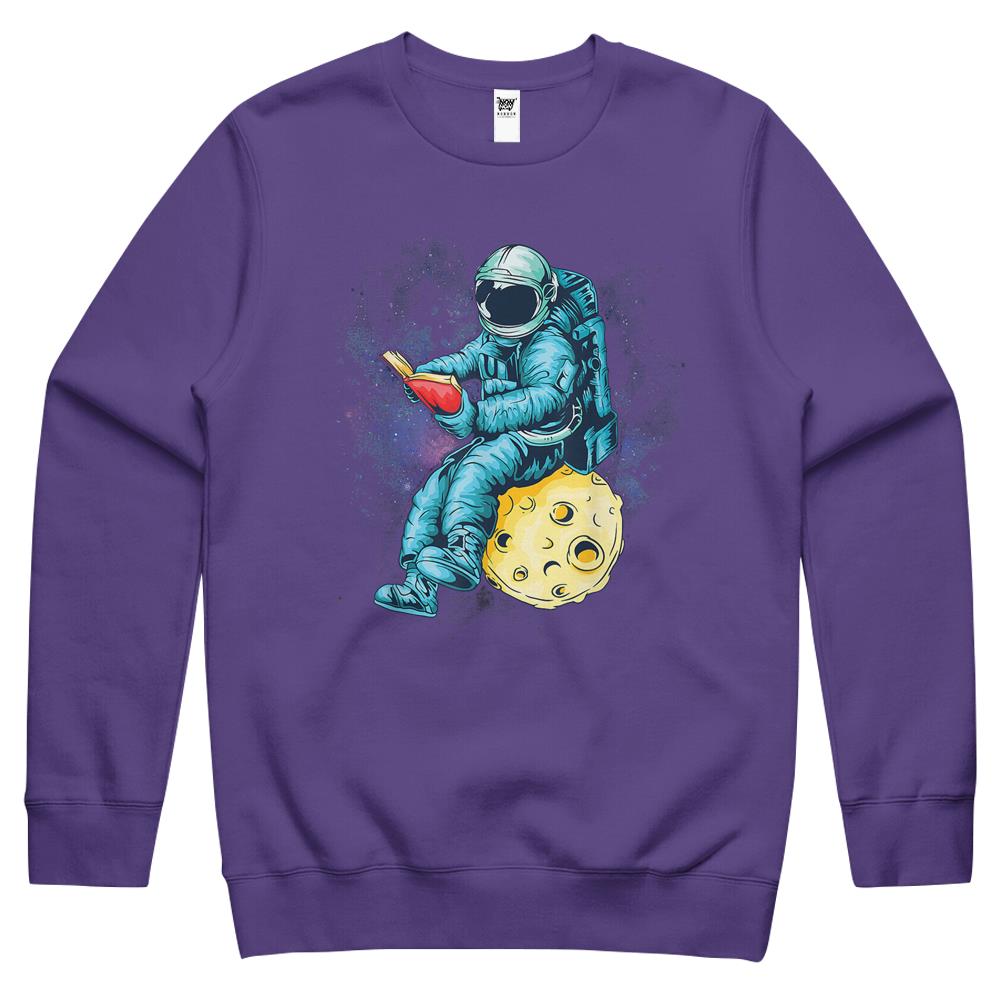 Astronaut Book Reading In Space Crewneck Sweatshirt - ReadingLLC