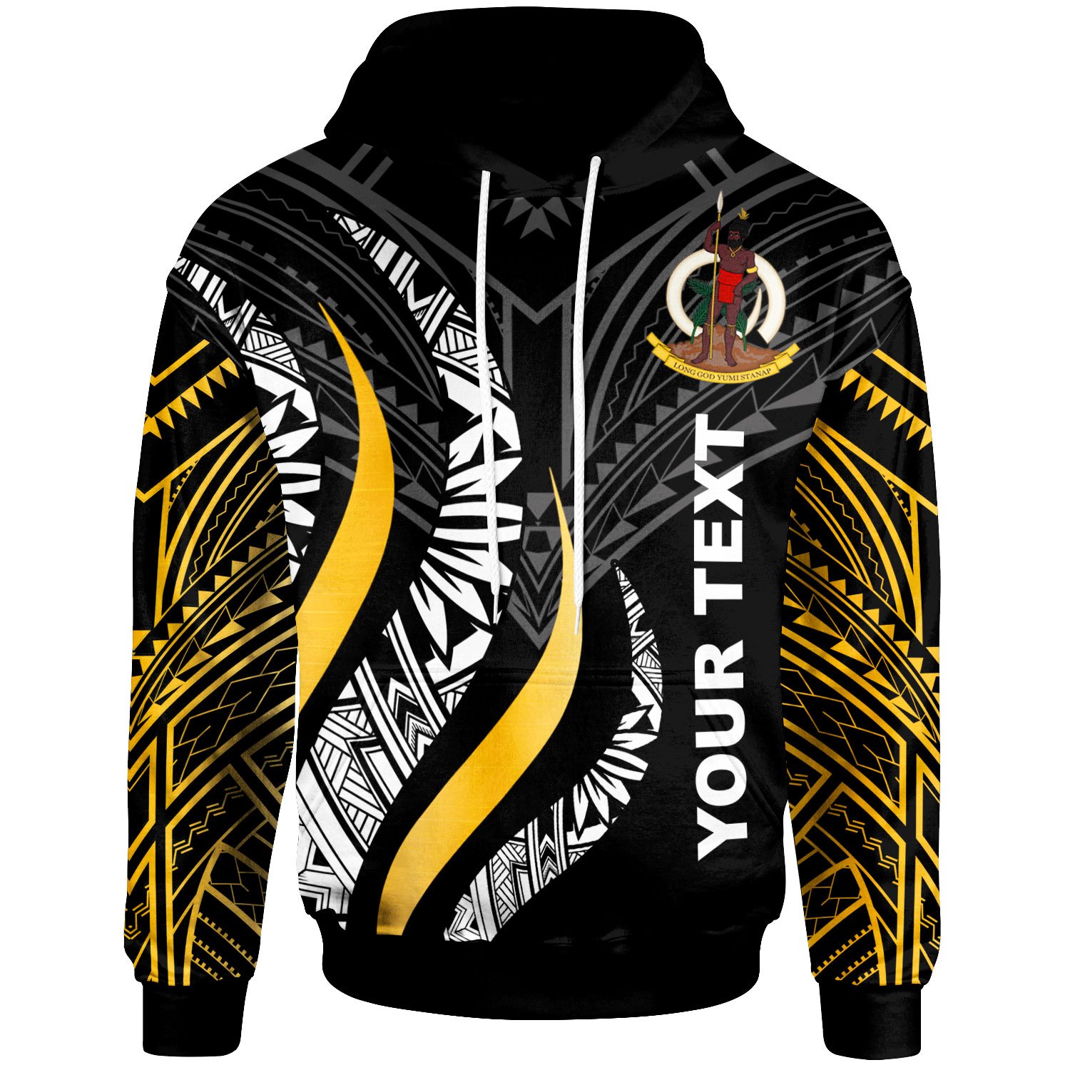 Vanuatu Custom Personalised Hoodie – Vanuatu Strong Fire Pattern Gold – BN20