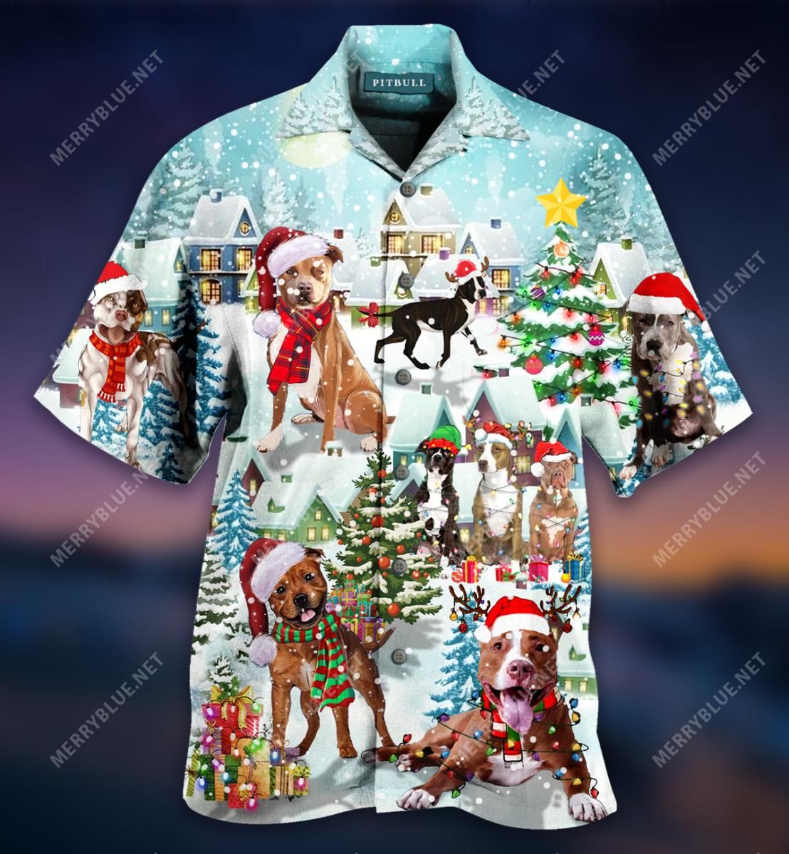 American Pitbull Christmas Aloha Hawaiian Shirt Colorful Short Sleeve Summer Beach Casual Shirt For Men And Women