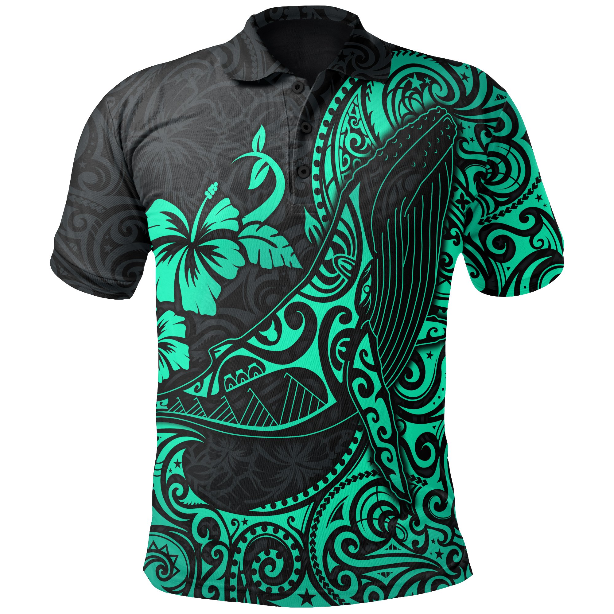 Polynesian Hawaii Polo Shirt – Polynesian Turquoise Humpback Whale – BN15