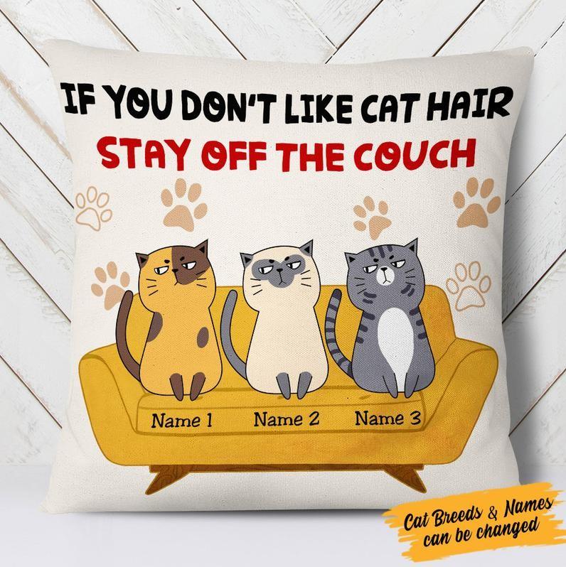 Personalized Cat Hair Furniture Pillow Gift, Custom Gift For Cat Kitten Lovers Up To 3 Cats