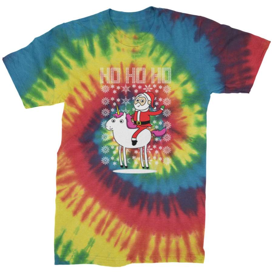 Ho Ho Ho Santa Riding A Unicorn Ugly Christmas Mens Tie-Dye T-Shirt