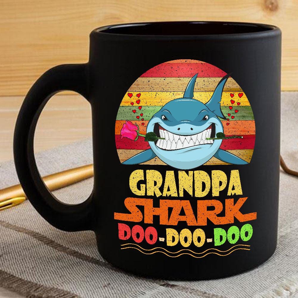 Vintage Grandpa Shark Doo Doo Doo Coffee Mug Retro Shark And Rose Mens Custom Father’s Day Mother’s Day Gift Idea BPS579