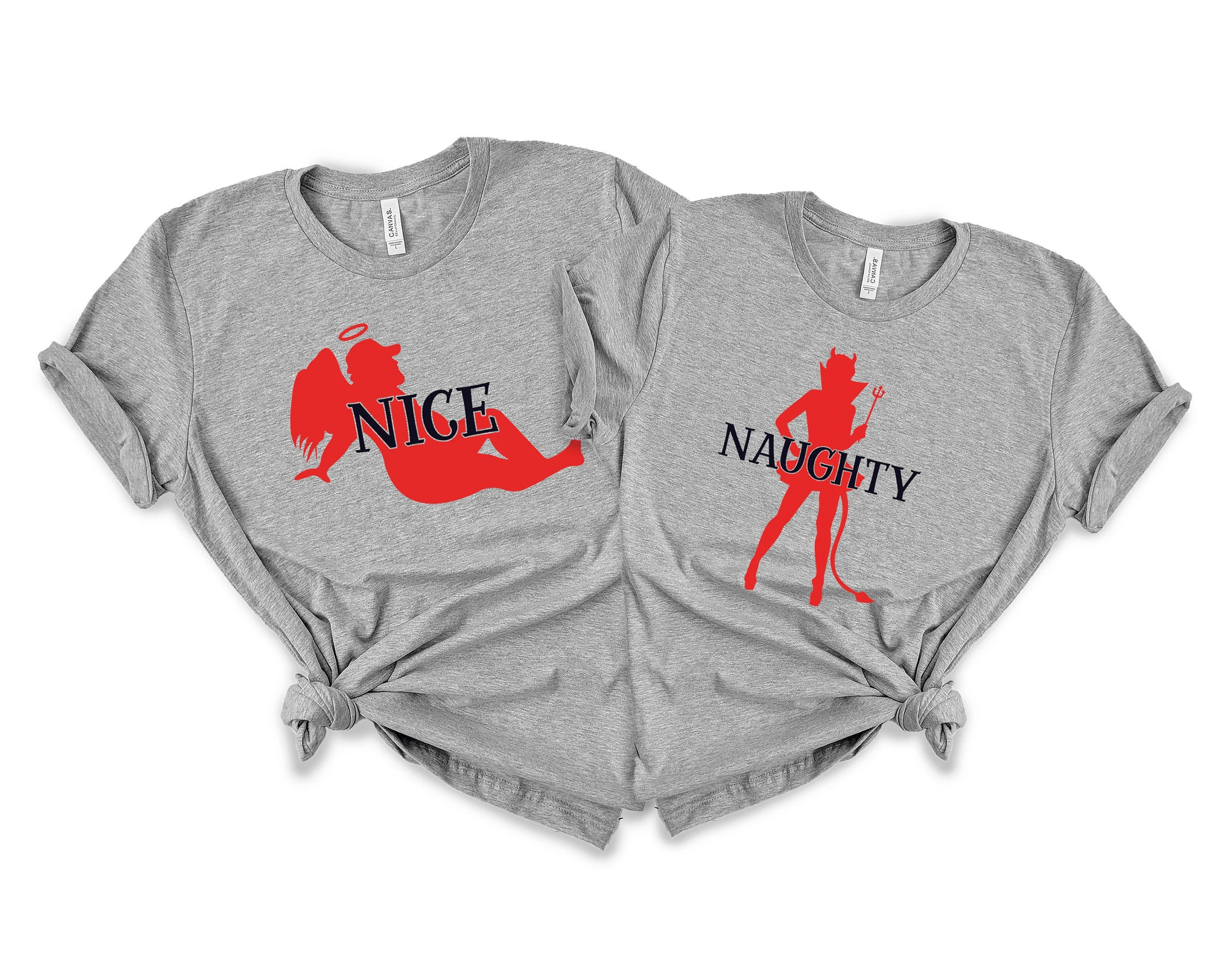 Couple Shirts Nice And Naughty – Angel And Devil Matching Couple, Valentine Gifts, Christmas Gift Graphic Unisex T Shirt, Sweatshirt, Hoodie Size S – 5Xl