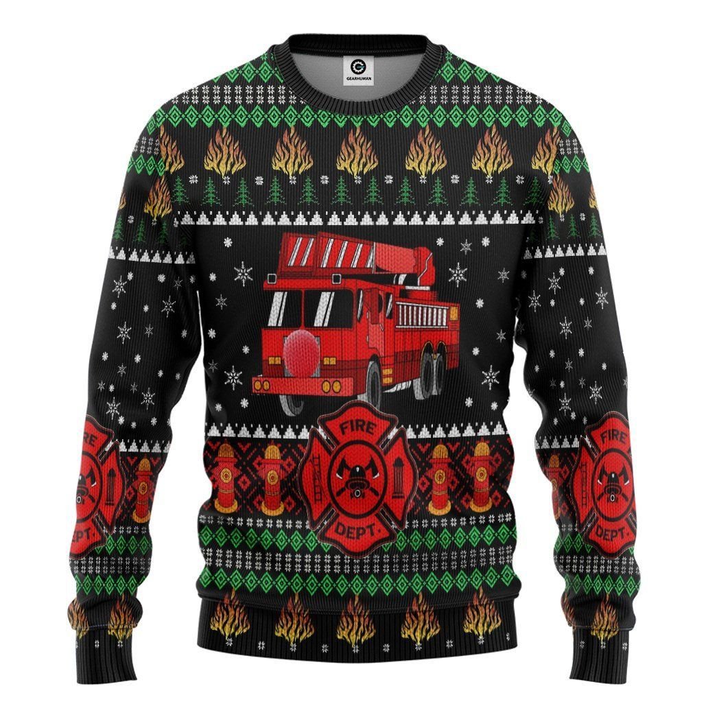 Casespring 3D Firefighter Truck Ugly Christmas Sweater Custom Sweatshirt Apparel