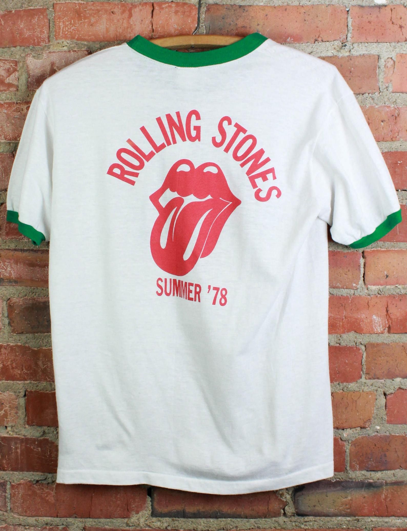 Vintage 1978 Rolling Stones Concert T Shirt The Loop Chicago Fm 98 Summer ’78 Tour Ringer Tee Green Unisex /