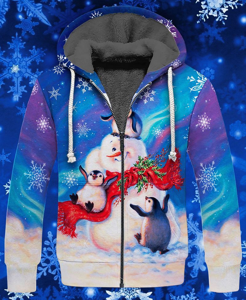 Snowman And Penguins 3D Full Print Fleece Zipper