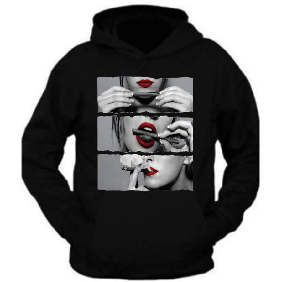 Red Lips Sexy Girl Rolling Joint Hoodie Sweatshirt