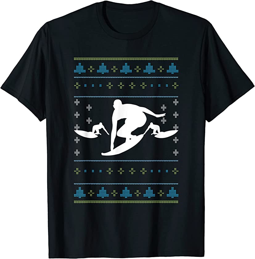 Ugly Christmas Surfer Surfing Santa Claus New Year Surfboard T-Shirt