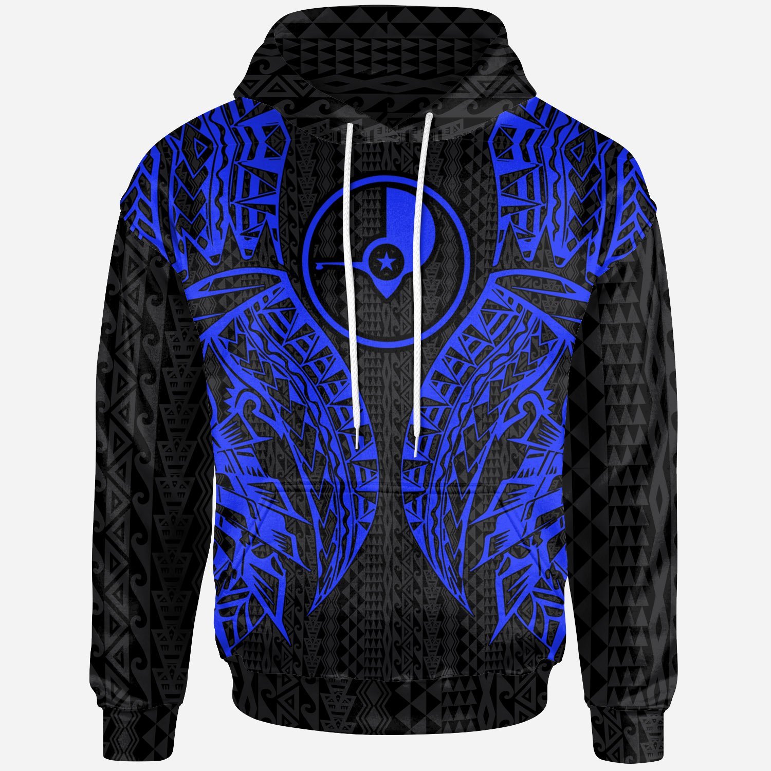 Yap Hoodie – Micronesian Lion Head Blue Style – Pacific Print Hoodie