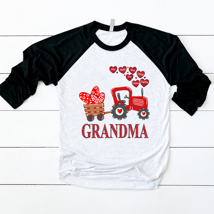 Personalized Shirt, Grandma And Grandkids Heart Tractor