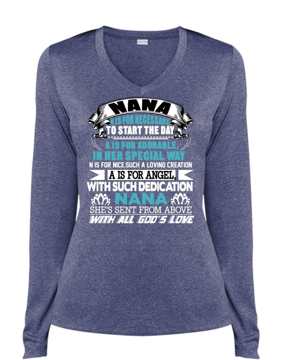 Nana Is For Necessary T Shirt Gods Love Nana T Shirt Cool Shirt Ladies LS Heather V-Neck