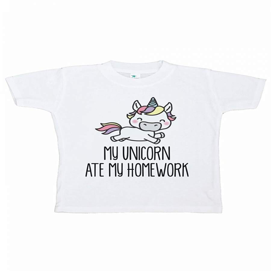 7 ate 9 Apparel Funny Kids Unicorn Ate My Homework T-shirt