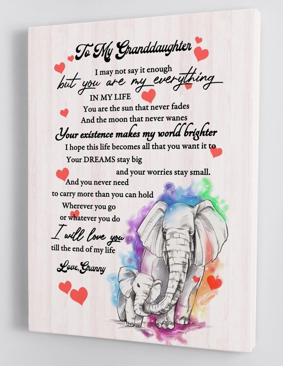 To My Granddaughter – From Granny – Elephant Framed Canvas Gift Poster Wall Art, Poster Print, Canvas Print Wall Decor