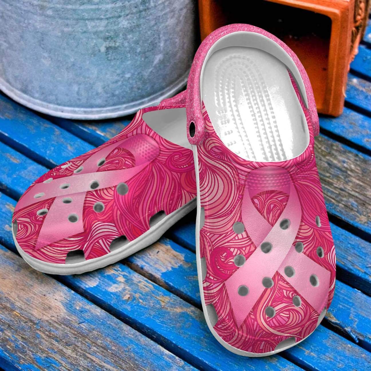 Breast Cancer Personalized Clog, Custom Name, Text Pink Ribbon, Fashion Style For Women, Men, Kid, Print 3D