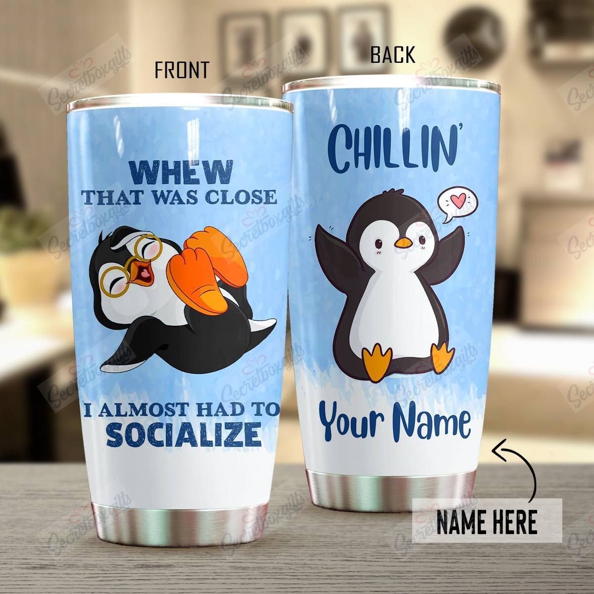 Personalized Penguin Socialize Nc1010277Cl Stainless Steel Tumbler Travel Customize Name, Text, Number, Image