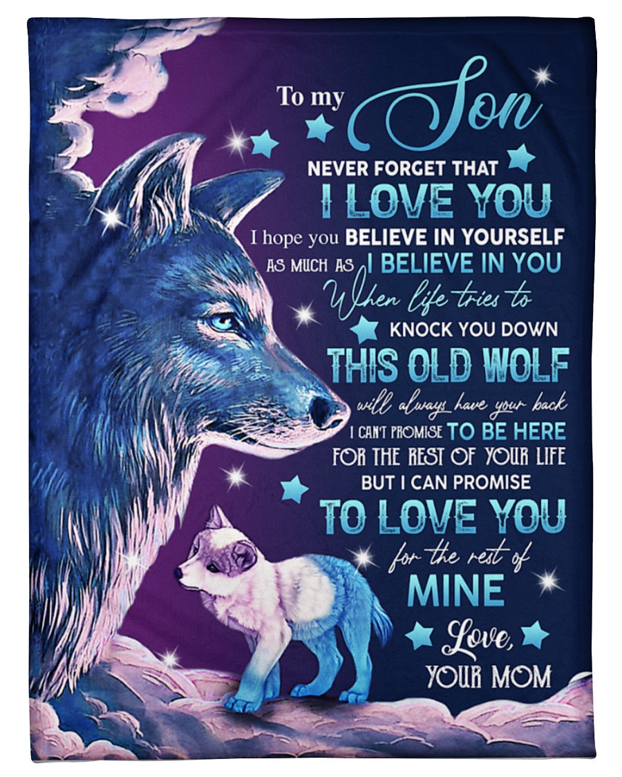 To My Son Fleece Blanket, Knock You Down This Old Wolf Gift For Son From Mom Birthday Gift Home Decor Bedding Couch Sofa Soft