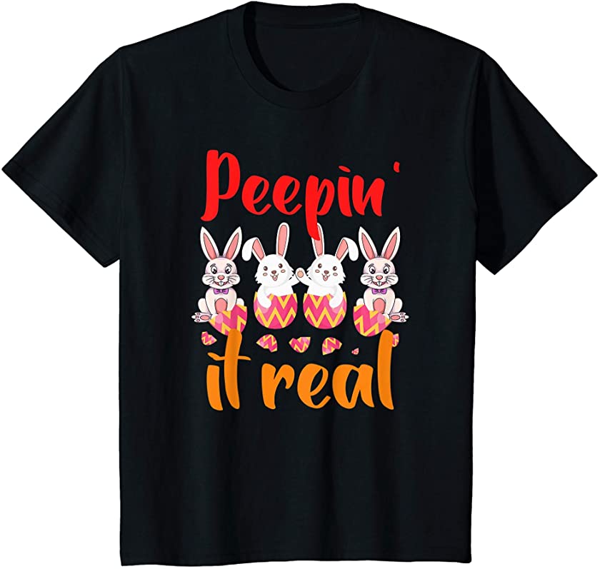 Kids Peepin’ It Real Bunny Lover Funny Easter Squad Boys Girls T-Shirt