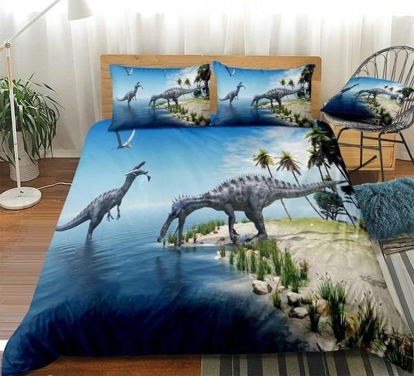 3D Dinosaurs Tropical Beach Cotton Bed Sheets Spread Comforter Duvet Cover Bedding Sets