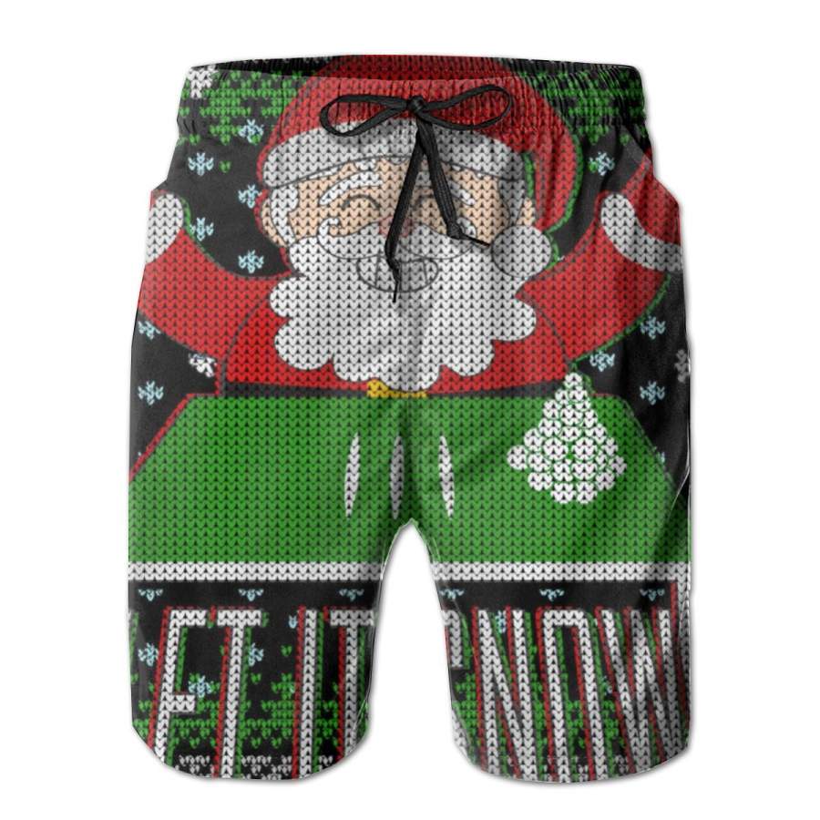 2 Pack Funny X Mas Let It Snow Santa Ugly Christmas Sweater Poster Men Swim Trunks Drawstring Elastic Waist Quick Dry Beach Shorts with Mesh Lining Swimwear Bathing Suits