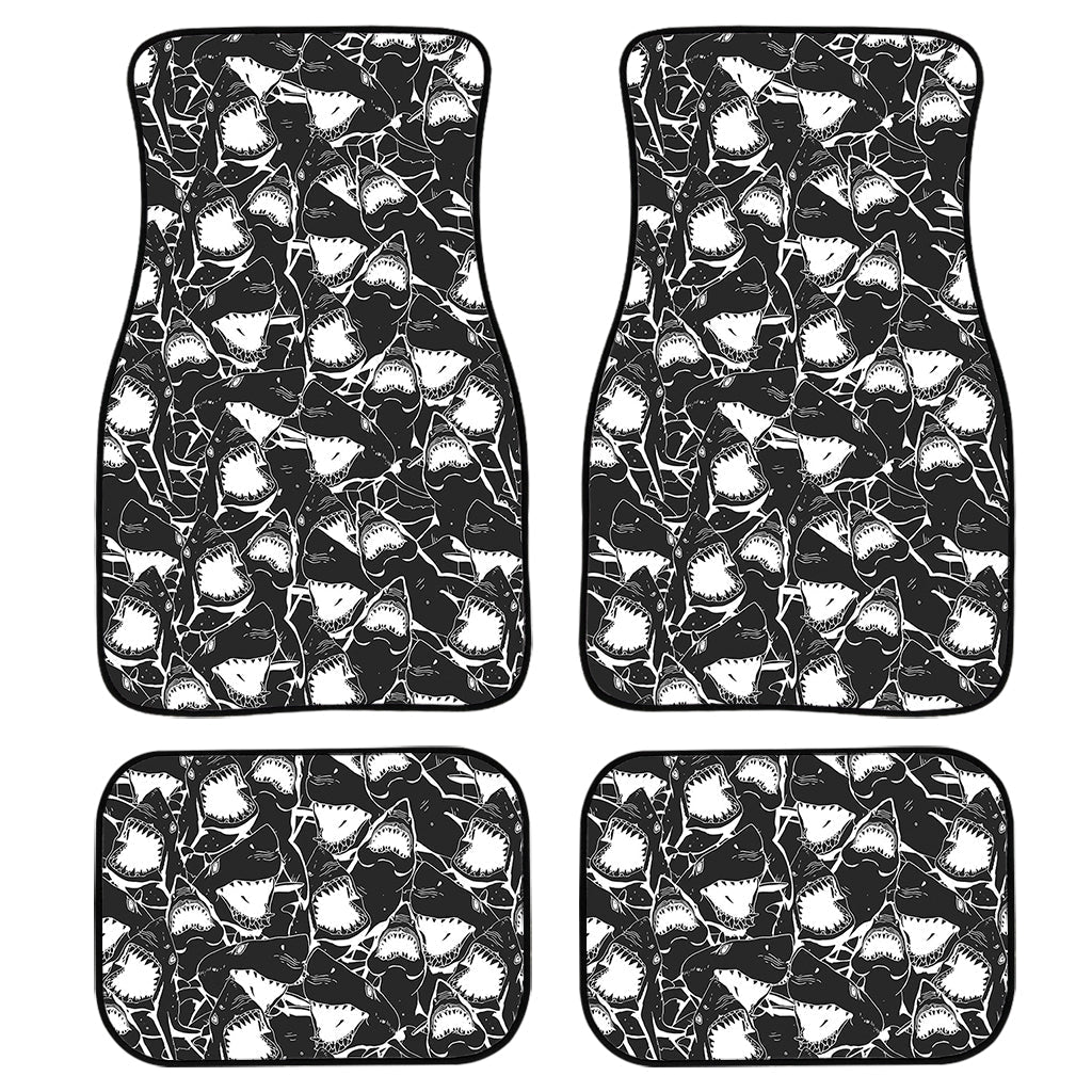 Grey And White Shark Pattern Print Front And Back Car Floor Mats, Front Car Mat