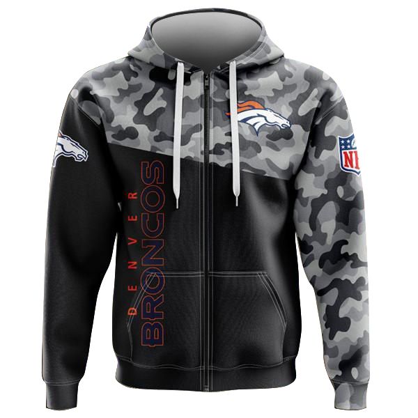 Camo Denver Broncos Zip Hoodie Sweatshirt 2