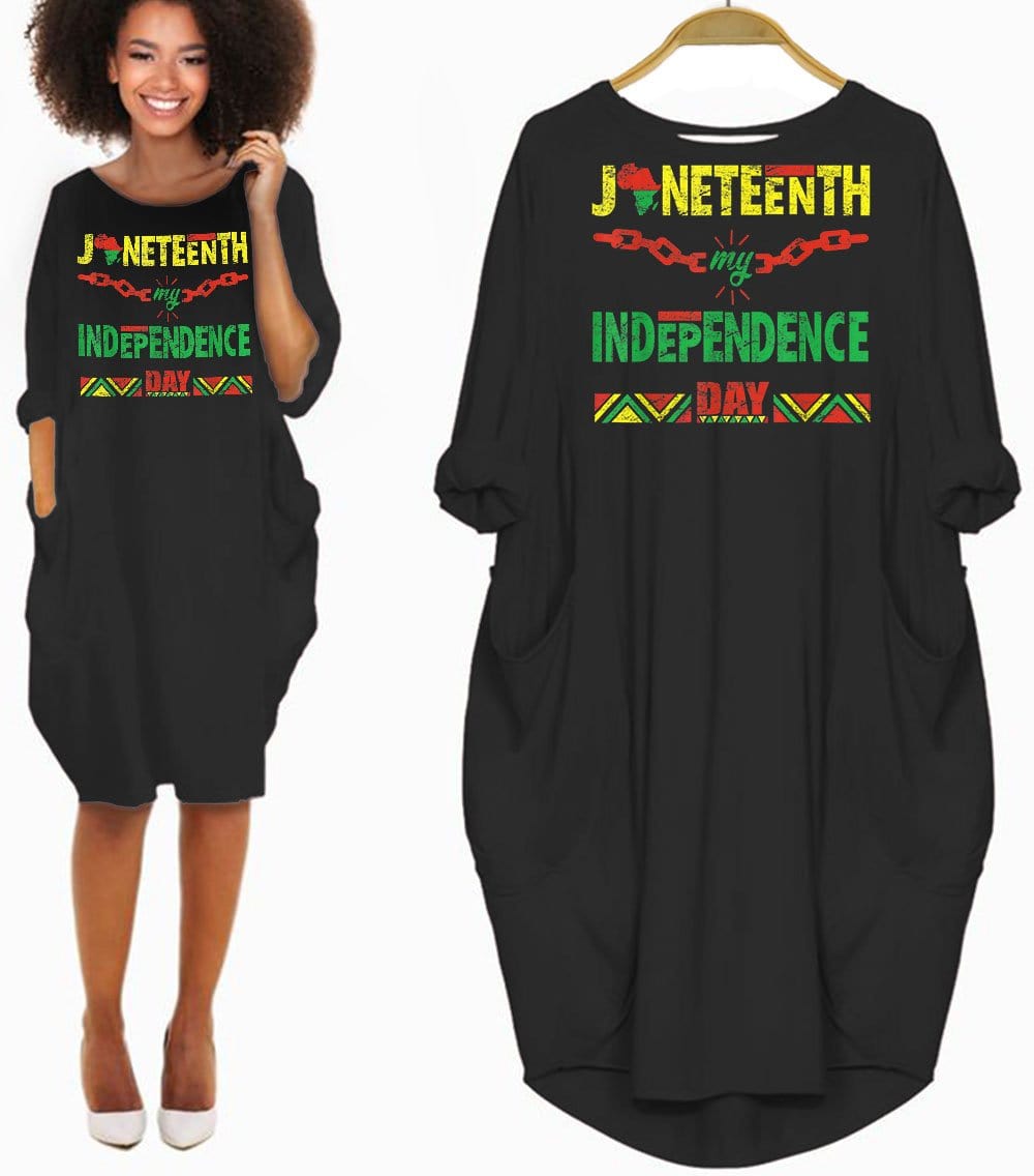 African American Dresses Juneteenth Is My Independence Day Cute African American Woman Long Sleeve Pocket Dress African Print Clothing