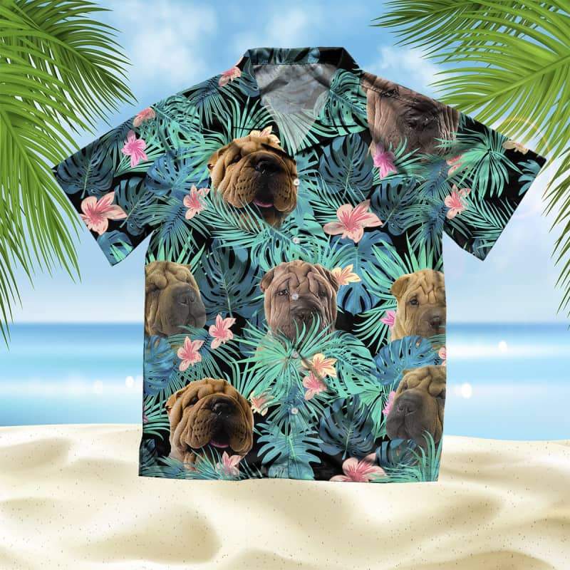 Shar Pei Hawaiian Shirt, Dog Summer Leaves Hawaiian Shirt, Unisex Print Aloha Short Sleeve Casual Shirt