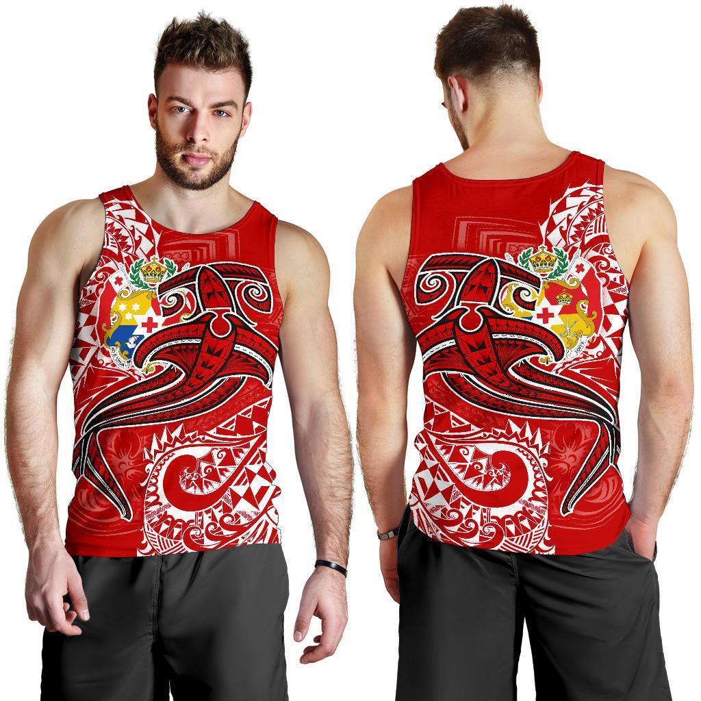 Tonga Men’S Tank Top – Red Shark Polynesian Tattoo