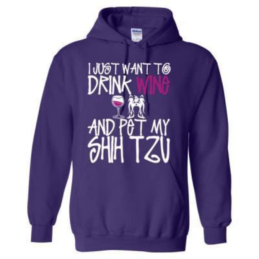 AGR I Just Want To Drink Wine And Pet My Shih Tzu Dog – Heavy Blend™ Hooded Sweatshirt