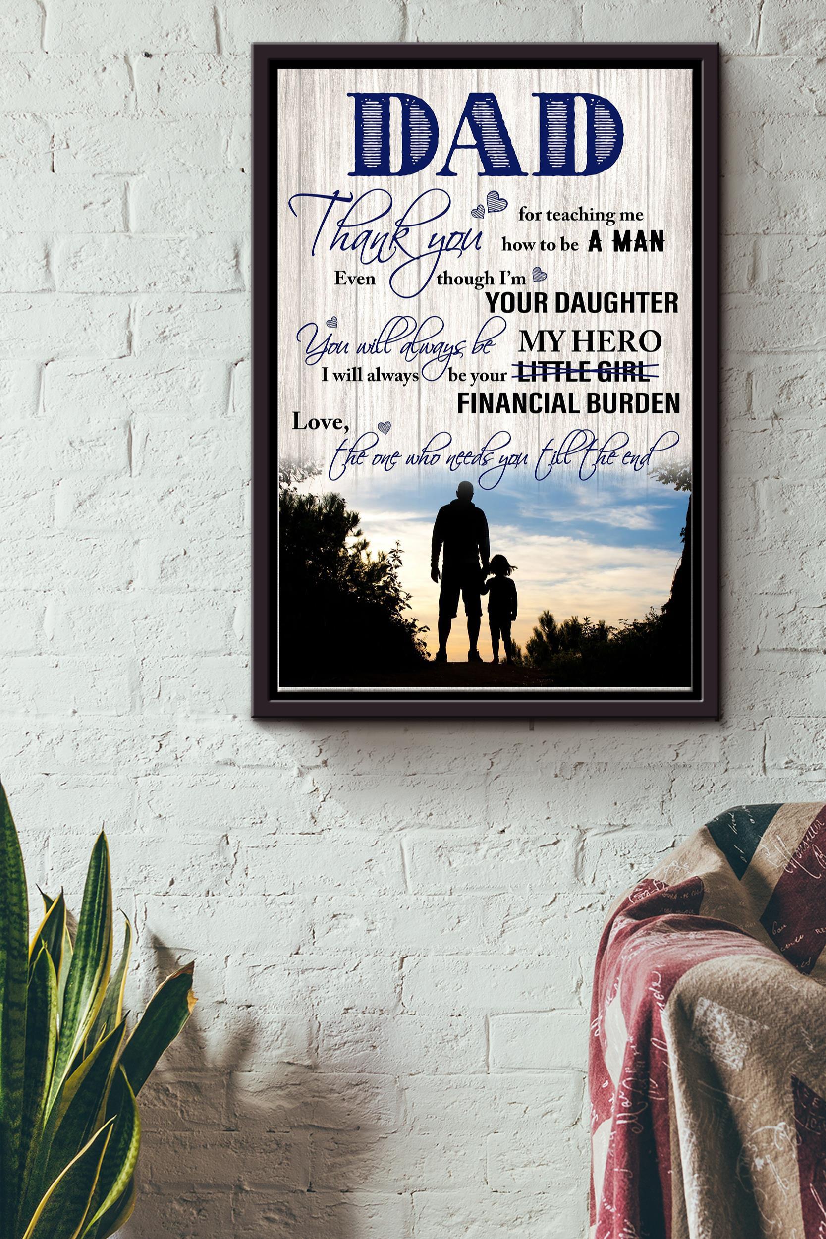 Thank You Dad Poster – Fatherhood Wall Art – Gift For Father Dad Daddy Papa Father Day Dad Birthday Home Decor Livingroom Decor Framed Matte Canvas