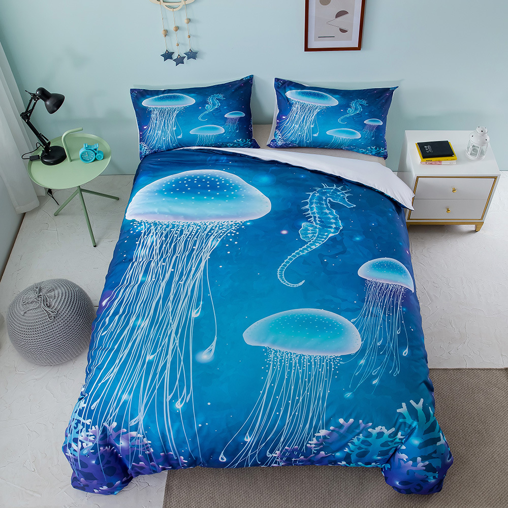 Blue Marine Life Fish Dolphin Pattern Bedding Set 3D Digital Print Down Bed Cover Pillowcase Home Decoration S Duvet Covers