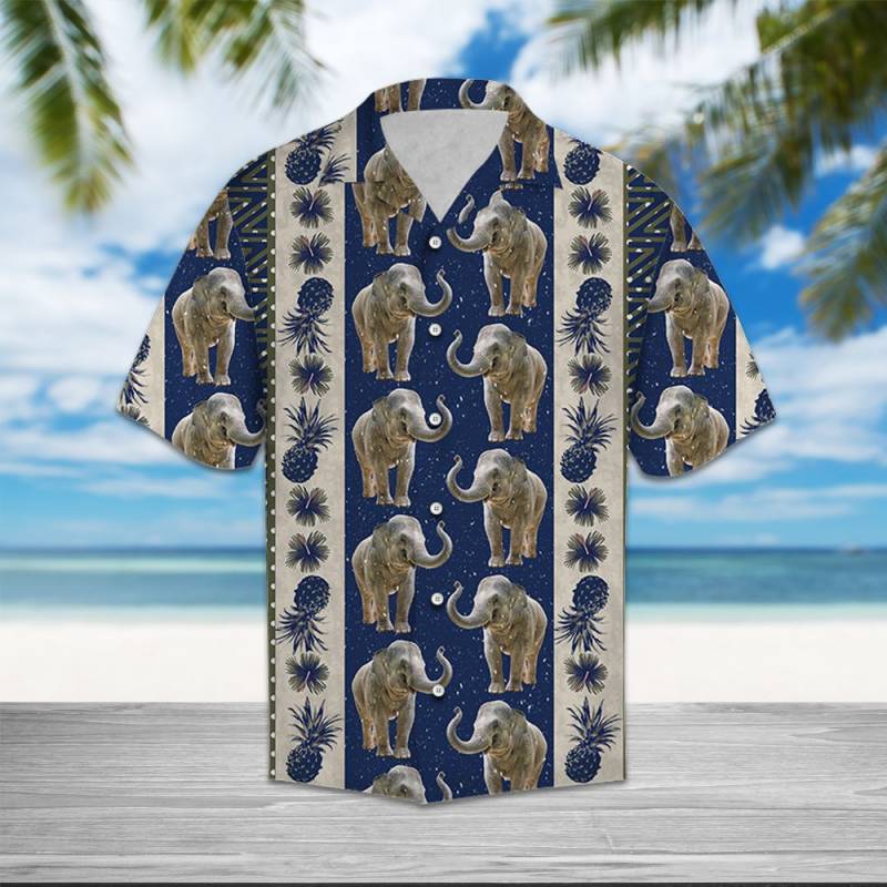 Elephant Pineapple Hibiscus Pattern Hawaii Shirt Ha35359