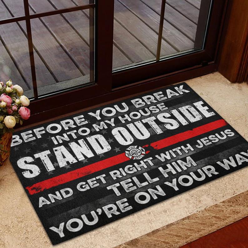 Firefighter Doormat, Firefighter Welcome Rug, Thin Red Line Doormat, Firefighter Funny Doormat, Gift For Dad