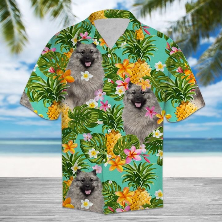 Tropical Pineapple Keeshond Hawaiian Shirt Summer Button Up For Men, Women, Couple