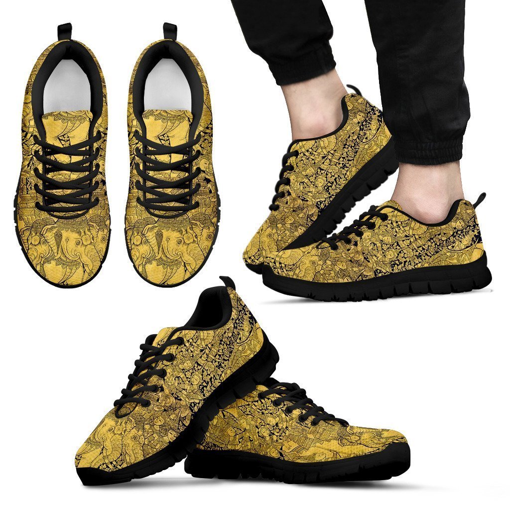 Thai Golden Elephant Print Sneakers, Sneaker Running Personalized Shoes Custom Name, Text For Women, Men