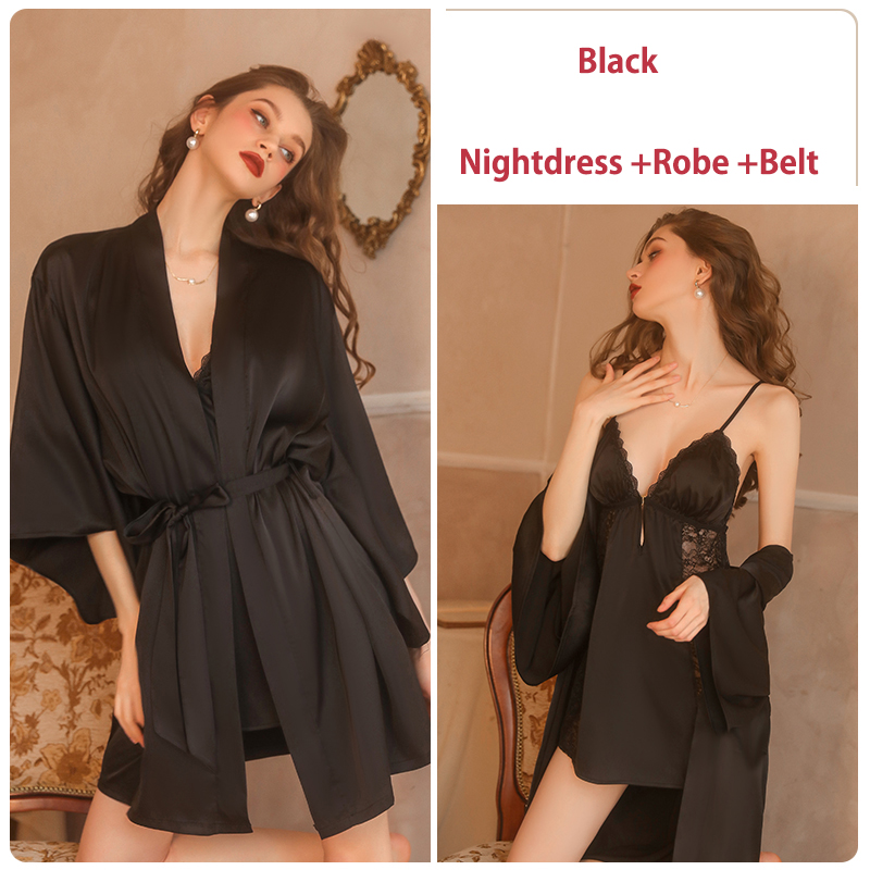 Women Pajamas Sexy Nighty Dress Nightgowns Women Lace Nightwear Women’s Pajamas Night Skirt Long Robe Sexy Lace Slip Dress Set alx