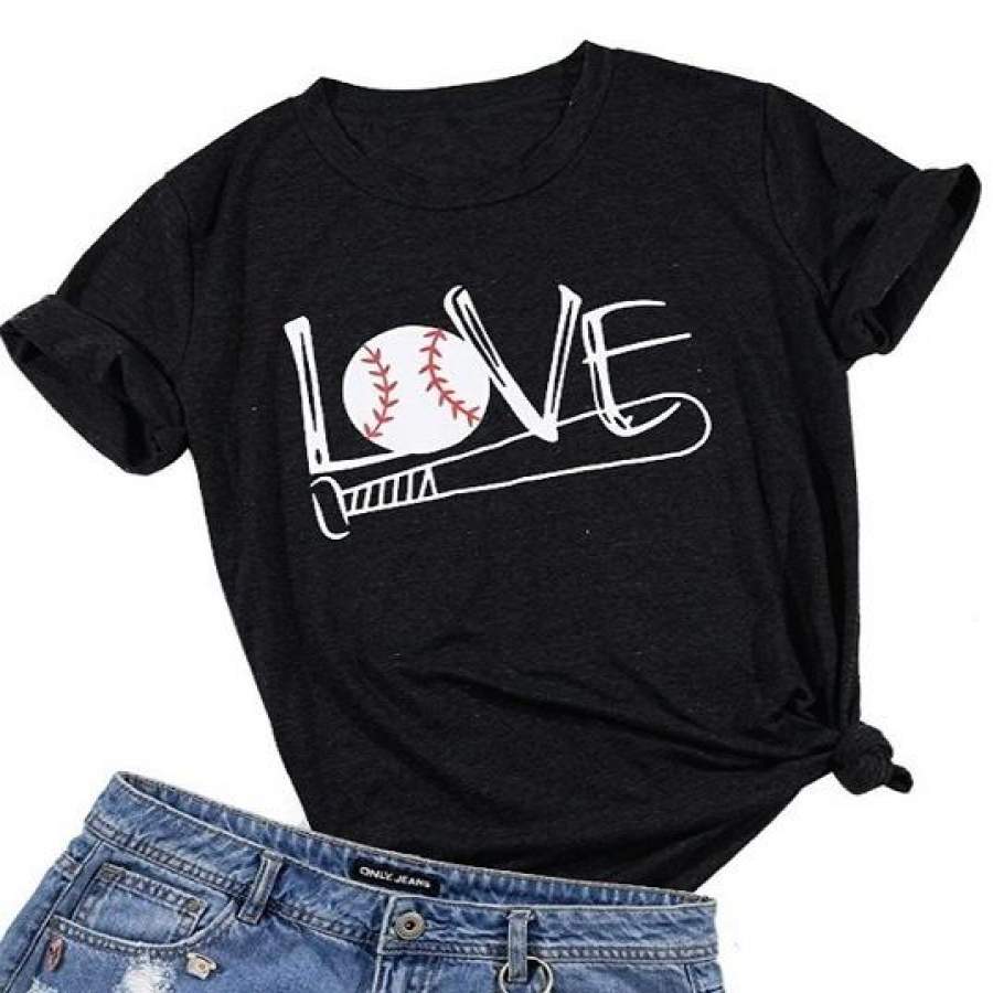 Summer Fashion Women Tops Short Sleeve T Shirts Love Baseball Bat Funny Shirt Casual T Shirts Tees